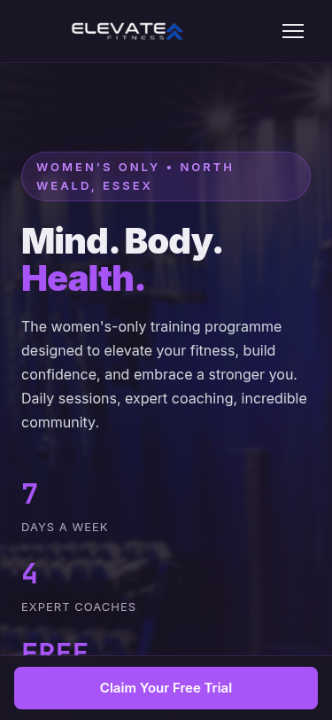Elevate Fit new site — mobile