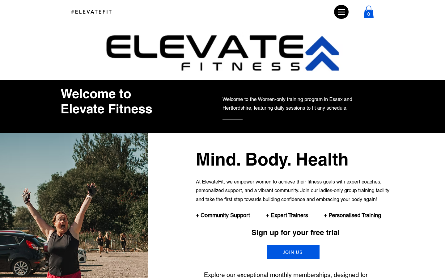 Elevate Fit old site — desktop